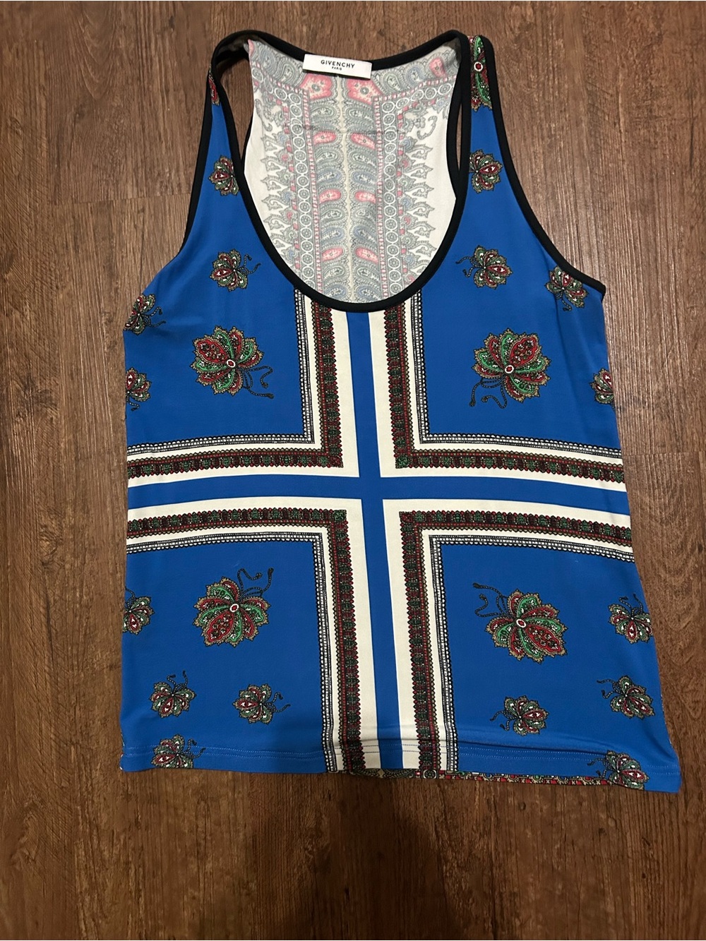 Givenchy Royal Blue Floral Cross-Print Racerback Tank